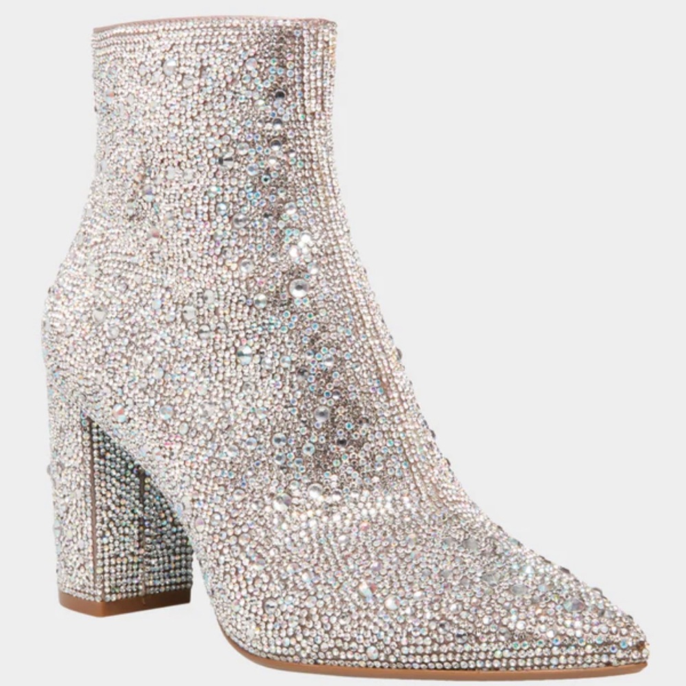 Betsey Johnson Silver Rhinestone Embellished Ankle Boots
